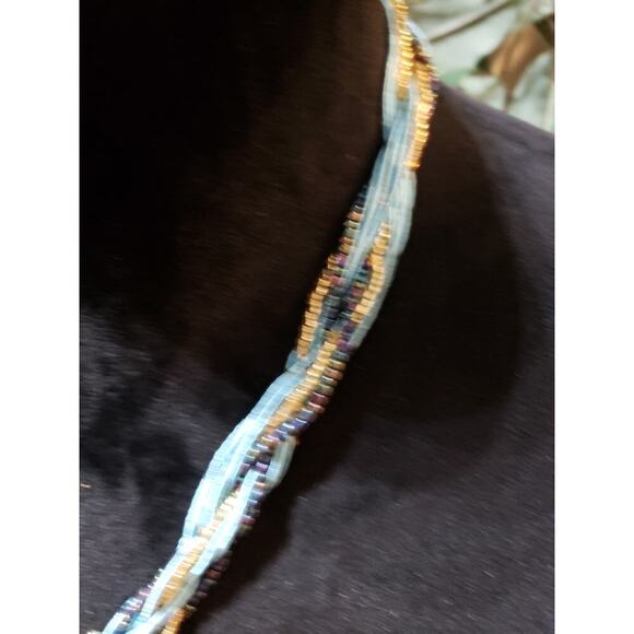 Womens Multilayer Seed Beads Twisted String Crackle Acrylic Pendant Necklace - Picture 4 of 6